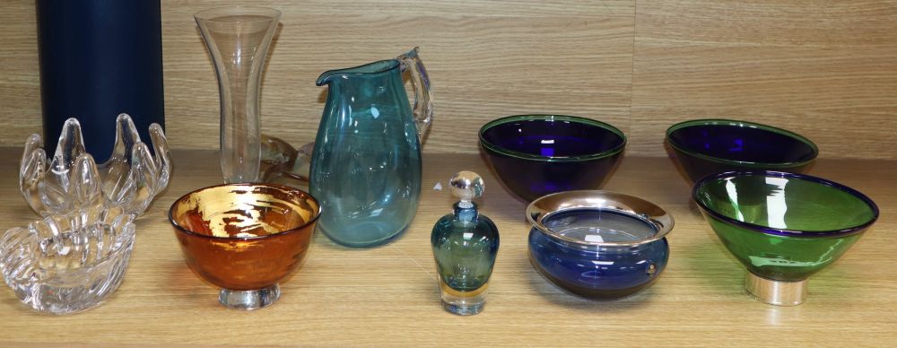 Four Copenhagen silver mounted bowls together with other Studio glass, tallest 8cm